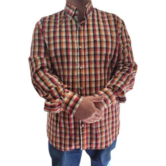 State of Art orange navy cream plaid shirt xxl cotton heritage dadcore casual - Picture 2 of 10